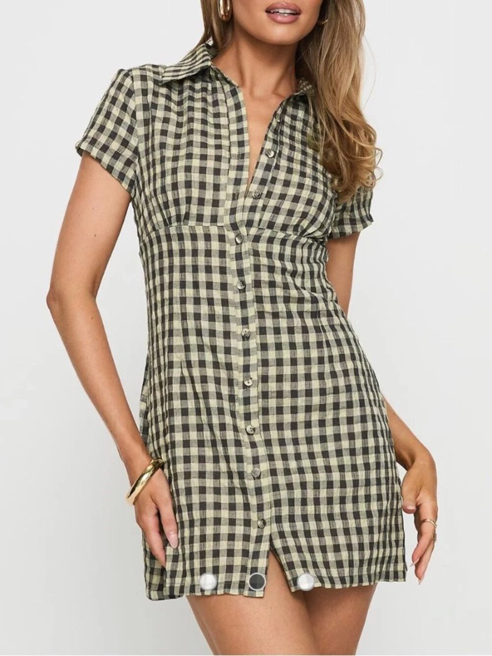 Princess Polly Motley Gingham Plaid Brown Check Mini Shirt Dress 2 XS